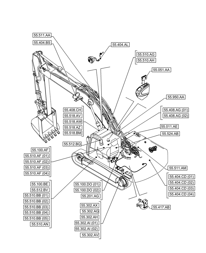 Схема запчастей Case CX210D LC LR - (55.000.00[02]) - SECTION INDEX - ELECTRICAL SYSTEMS (55) - ELECTRICAL SYSTEMS
