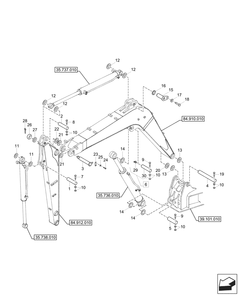 Схема запчастей Case CX57C - (84.910.020) - VAR - 747077 - BOOM, PIN (84) - BOOMS, DIPPERS & BUCKETS