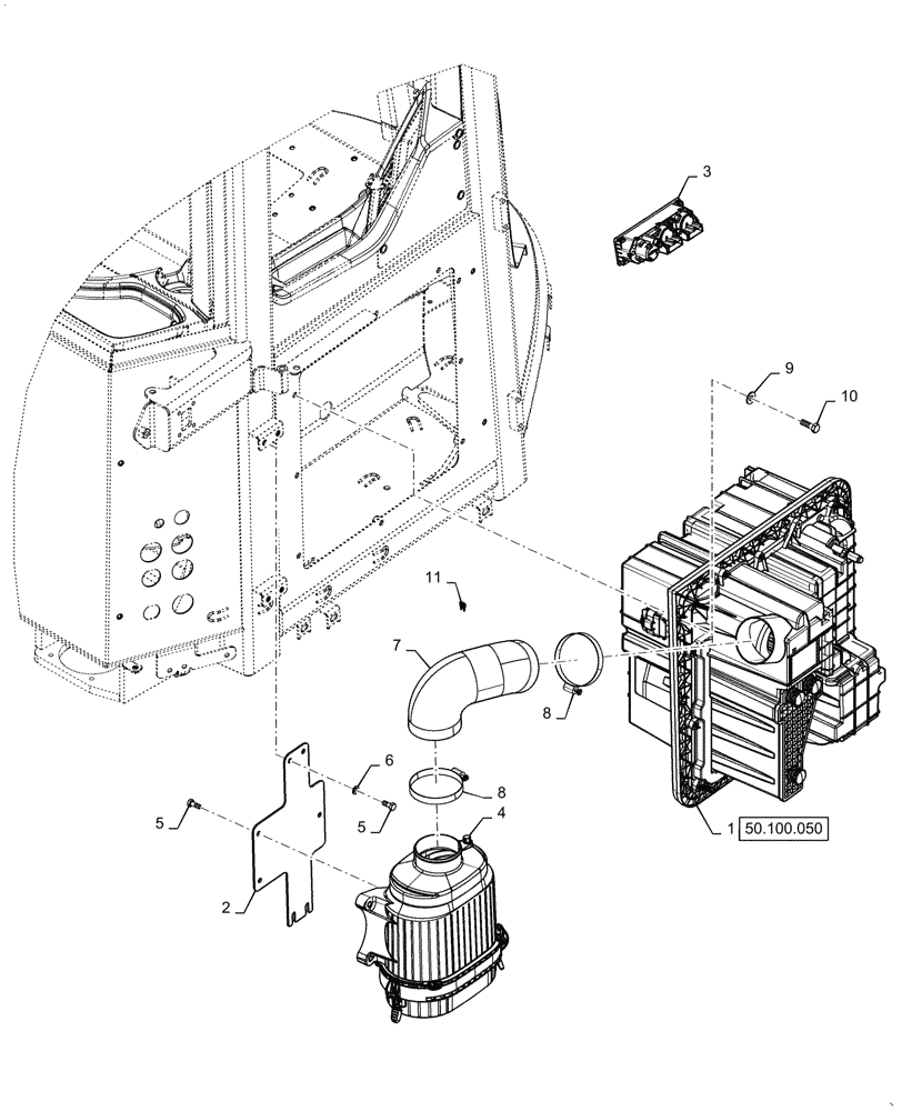 Схема запчастей Case 521G - (50.100.040) - HEATER INSTALLATION W/ A/C (50) - CAB CLIMATE CONTROL