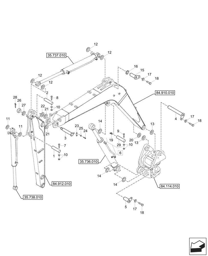 Схема запчастей Case CX57C - (84.910.030) - VAR - 747076 - BOOM, PIN (84) - BOOMS, DIPPERS & BUCKETS