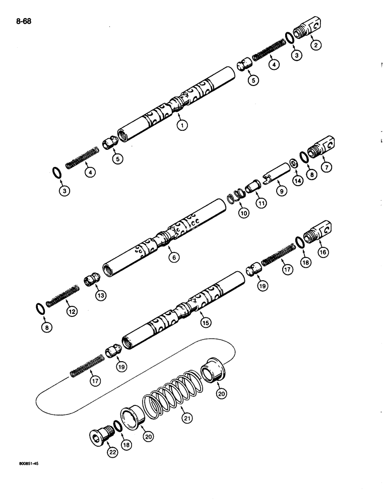 Схема запчастей Case 680L - (8-068) - LOADER CONTROL VALVE, VALVE SPOOLS - BUCKET, LIFT, CLAM (08) - HYDRAULICS