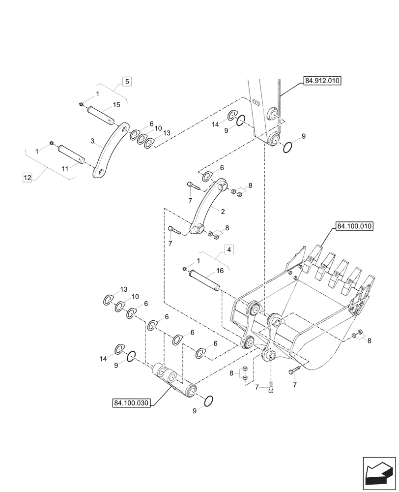 Схема запчастей Case CX57C - (84.100.020) - VAR - 747062, 747063 - BUCKET, LINK CONROD (84) - BOOMS, DIPPERS & BUCKETS