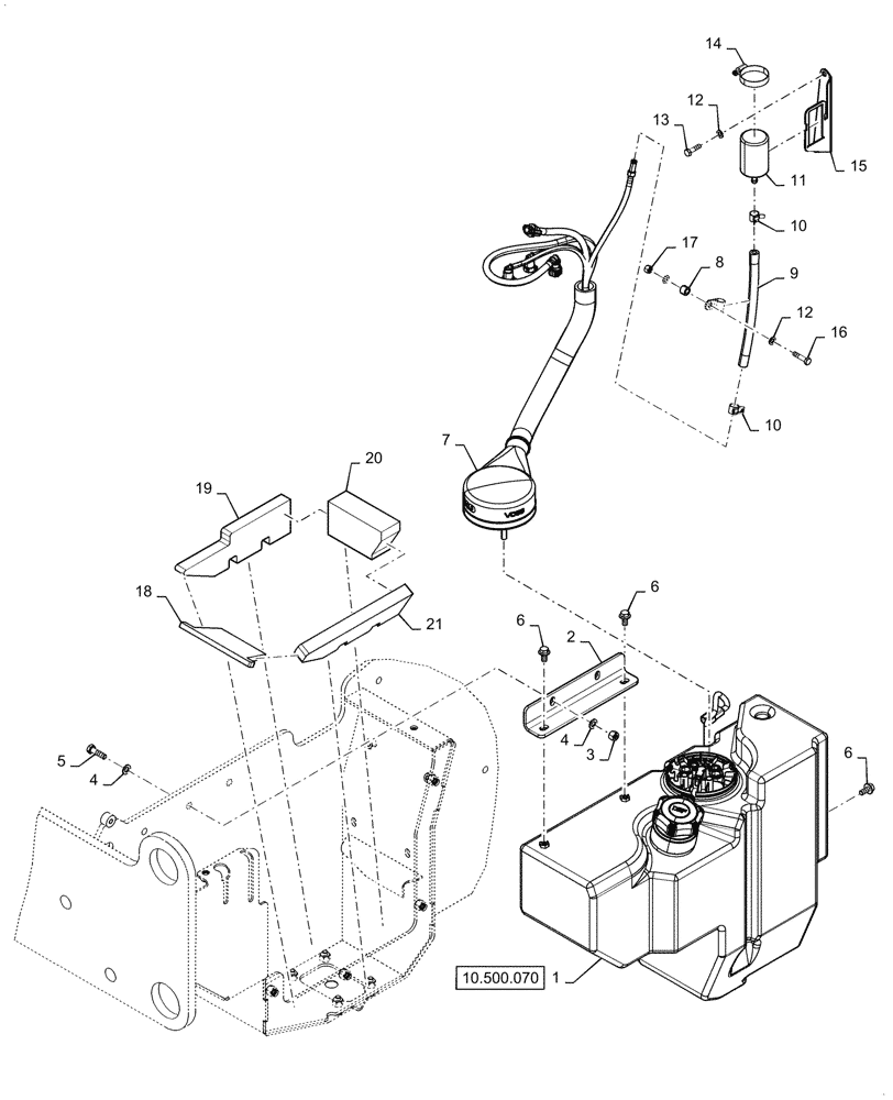 Схема запчастей Case 521G - (10.500.040) - DEF TANK & FILTER INSTALLATION (10) - ENGINE