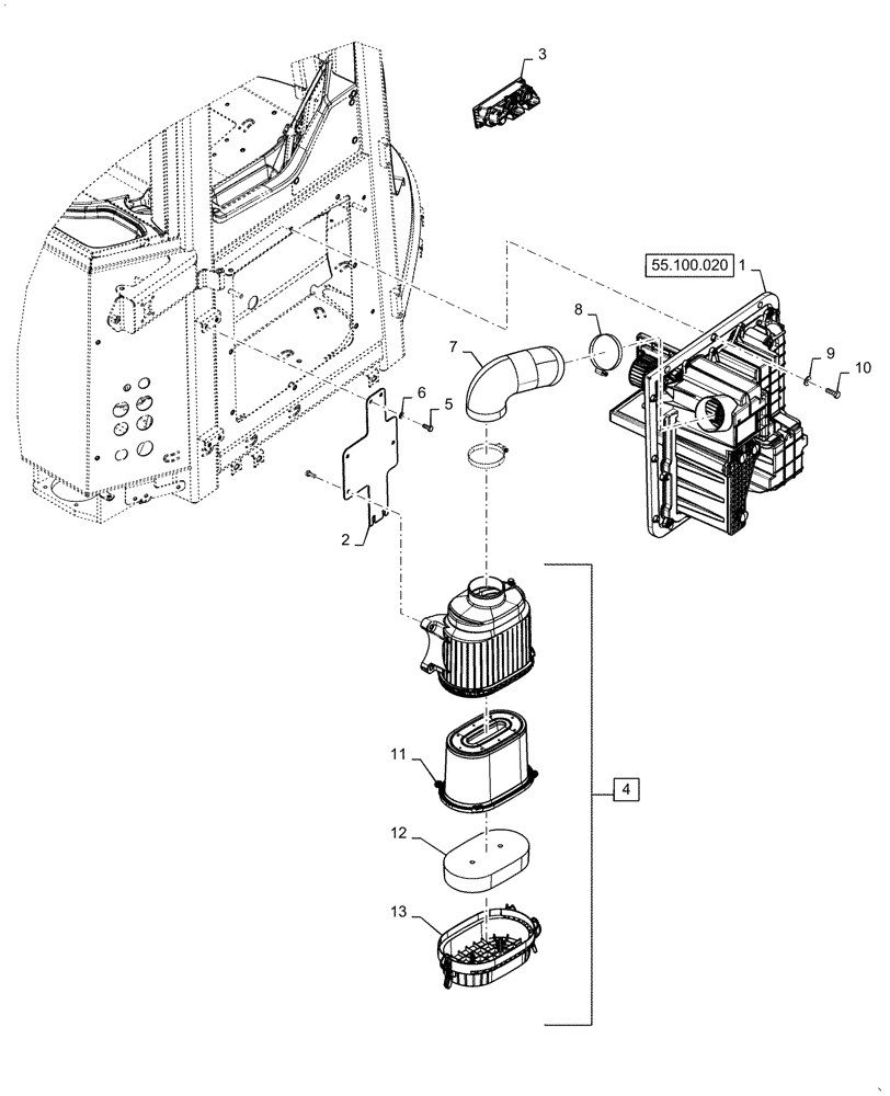 Схема запчастей Case 521G - (50.100.010) - HEATER INSTALLATION (50) - CAB CLIMATE CONTROL