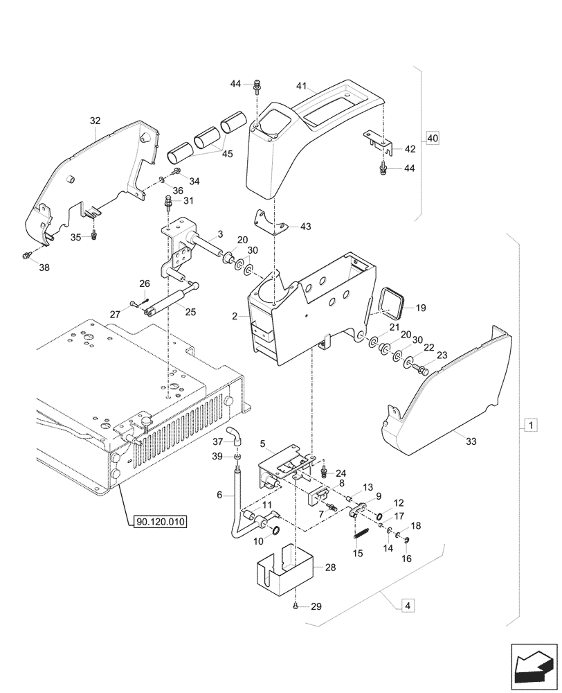 Схема запчастей Case CX60C - (90.151.010) - ARMREST (LH) (90) - PLATFORM, CAB, BODYWORK AND DECALS