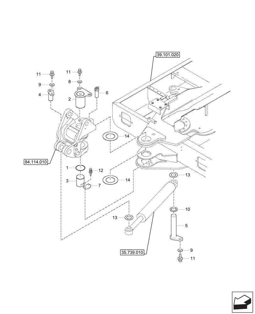 Схема запчастей Case CX57C - (84.114.020) - VAR - 747076 - BOOM SWING, TOWER, PIN (84) - BOOMS, DIPPERS & BUCKETS