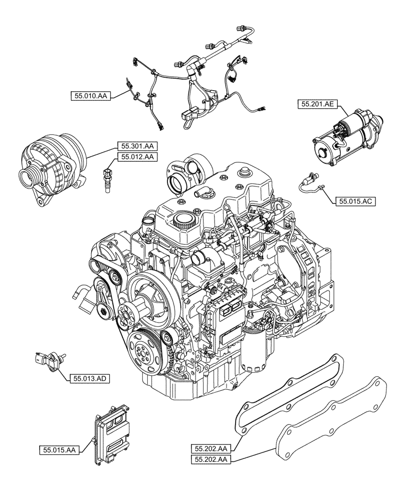 Схема запчастей Case F4HFE413V B001 - (55.000.00) - SECTION INDEX - ELECTRICAL SYSTEMS (55) - ELECTRICAL SYSTEMS