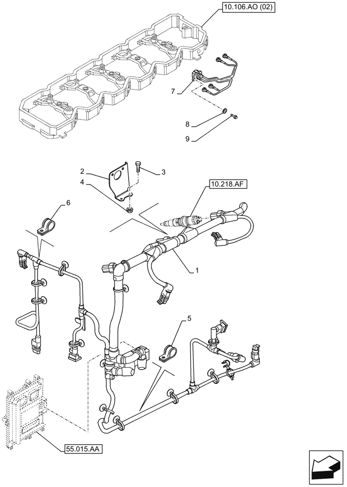 Схема запчастей Case F4HFE6132 A003 - (55.010.AA) - ENGINE, CABLE (55) - ELECTRICAL SYSTEMS