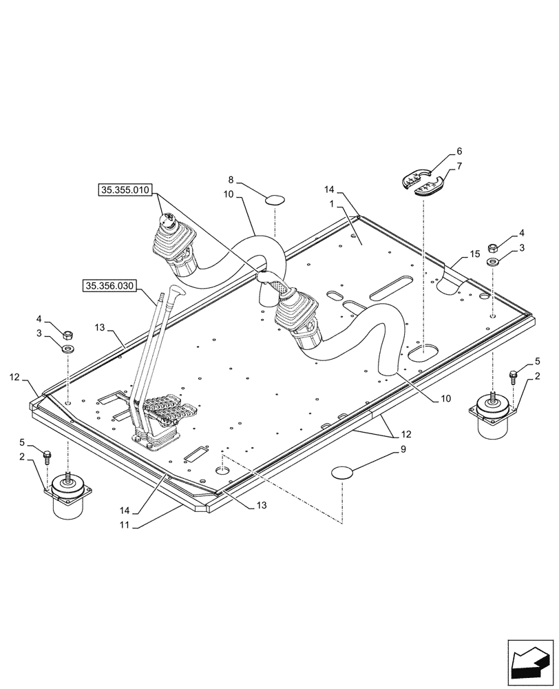 Схема запчастей Case CX750D RTC ME - (90.150.020) - STD + VAR - 461561, 461563, 461865, 461868, 461869, 461871, 461557, 461863 - CAB FLOOR, SUSPENSION (90) - PLATFORM, CAB, BODYWORK AND DECALS