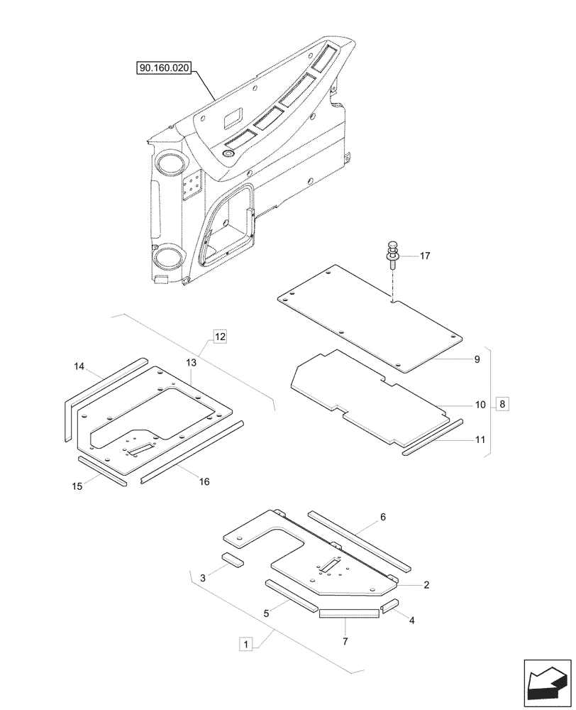 Схема запчастей Case CX57C - (90.150.050) - CAB FLOOR, FRONT (90) - PLATFORM, CAB, BODYWORK AND DECALS