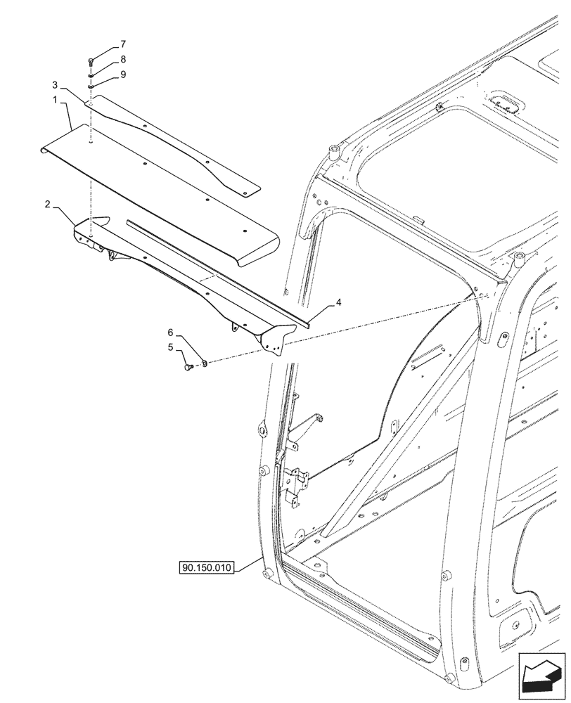 Схема запчастей Case CX750D RTC ME - (90.105.150) - VAR - 461555 - CAB, DEFLECTOR (90) - PLATFORM, CAB, BODYWORK AND DECALS