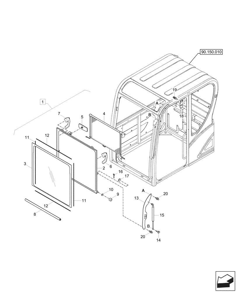 Схема запчастей Case CX57C - (90.156.020) - CAB GLASS, W/ OPENABLE WINDSHIELD (90) - PLATFORM, CAB, BODYWORK AND DECALS