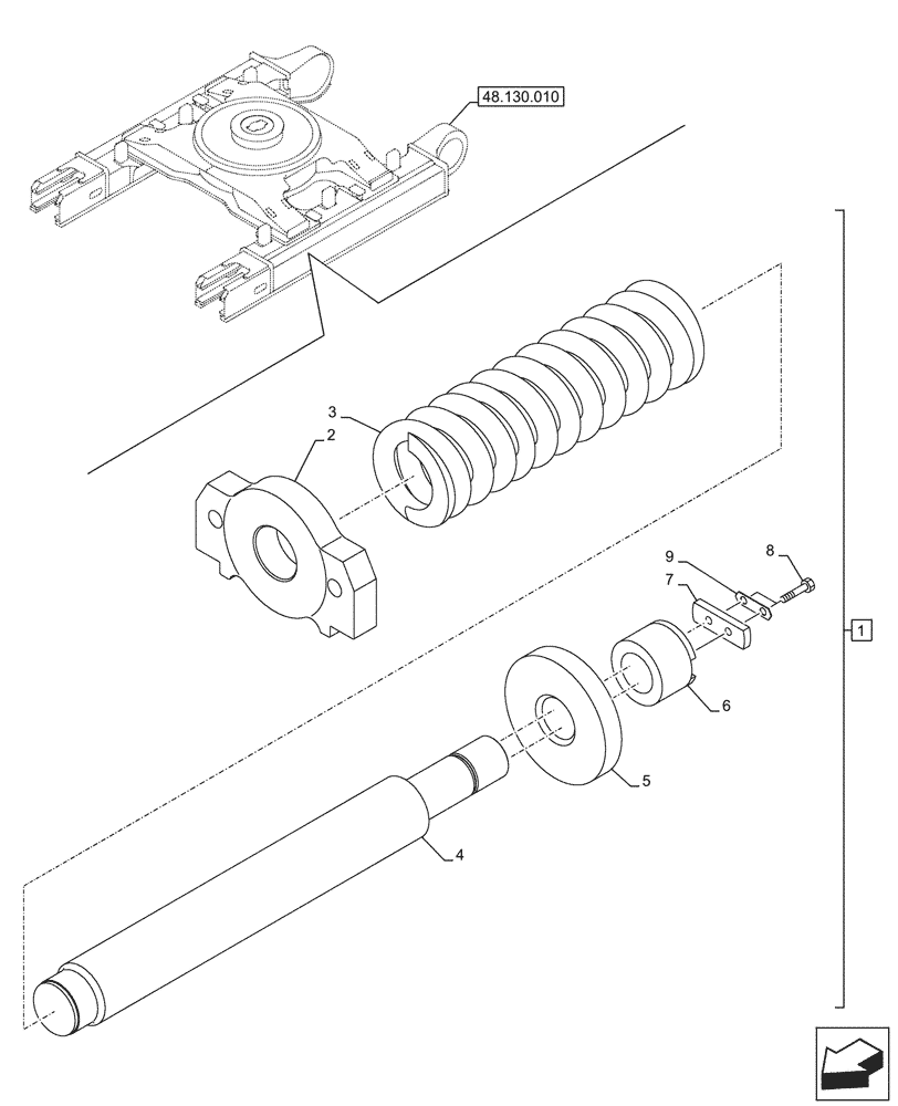 Схема запчастей Case CX750D RTC ME - (48.134.010) - TENSION SPRING (48) - TRACKS & TRACK SUSPENSION