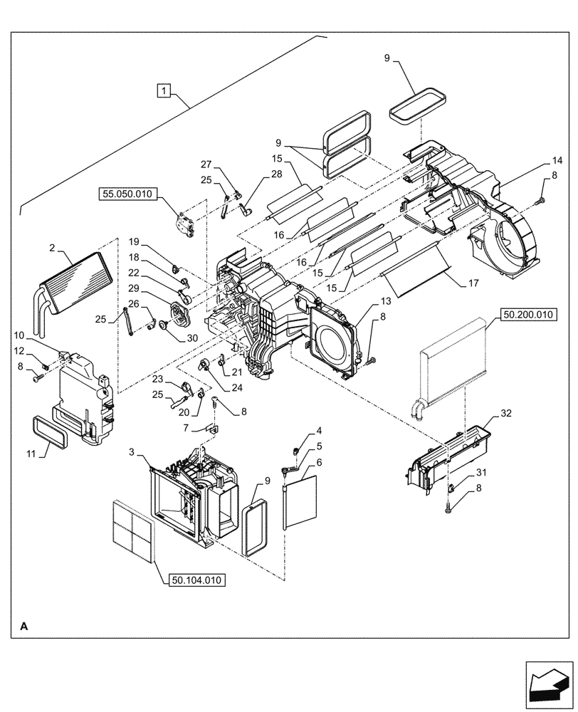 Схема запчастей Case CX290D LC SL - (50.100.010) - AIR CONDITIONING, W/ HEATER, COMPONENTS (50) - CAB CLIMATE CONTROL