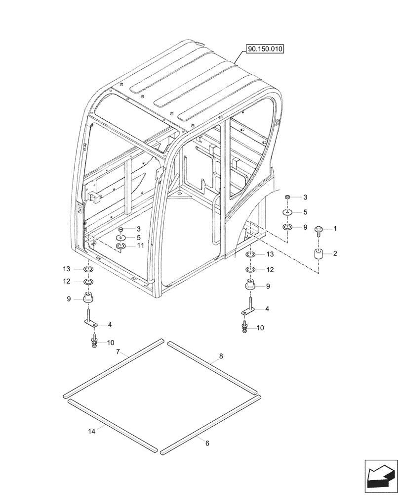 Схема запчастей Case CX57C - (90.150.030) - CAB SUPPORT (90) - PLATFORM, CAB, BODYWORK AND DECALS