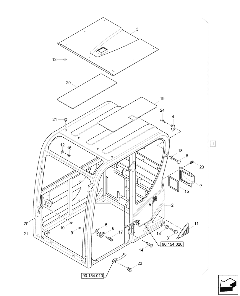Схема запчастей Case CX57C - (90.150.010) - CAB, COMPONENTS (90) - PLATFORM, CAB, BODYWORK AND DECALS