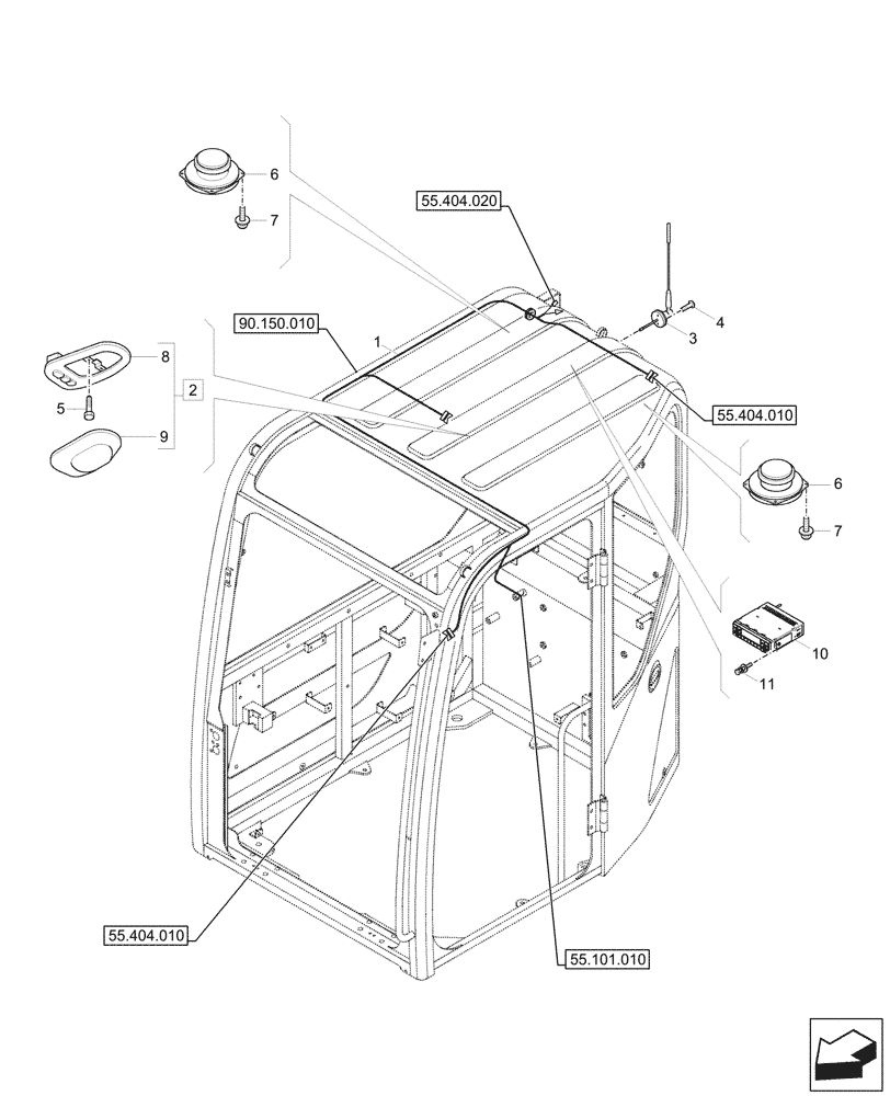 Схема запчастей Case CX60C - (55.510.010) - CAB ROOF, RADIO, ROOM LAMP, WIRE HARNESS (55) - ELECTRICAL SYSTEMS