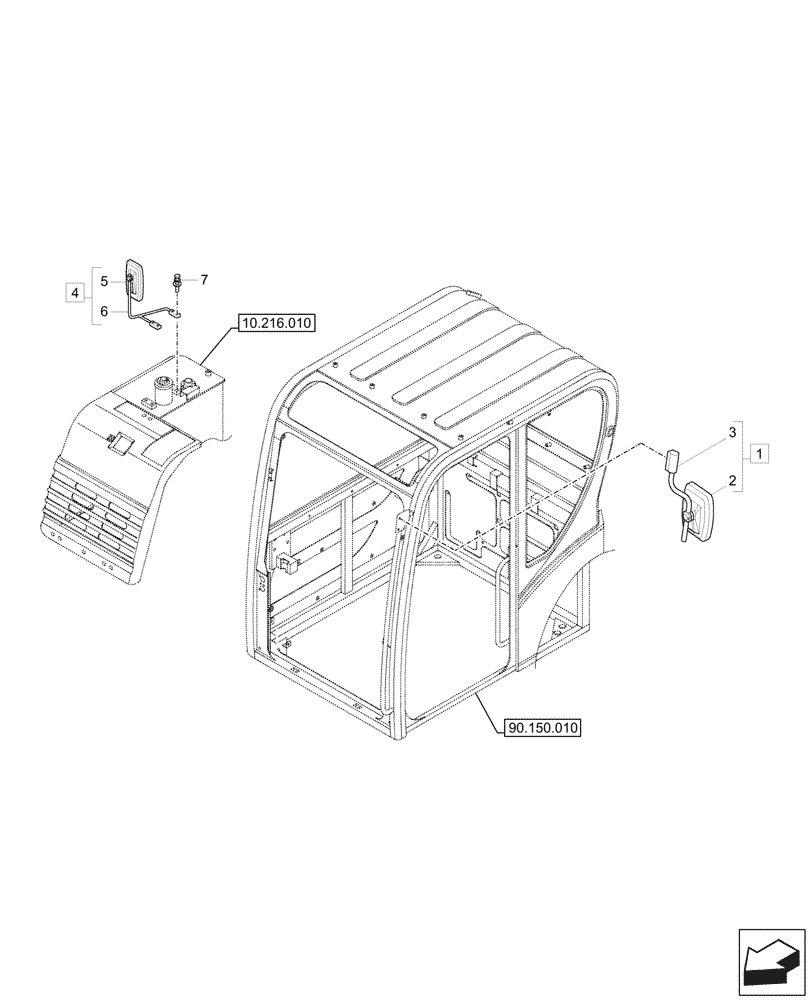 Схема запчастей Case CX57C - (90.118.010) - REAR VIEW MIRROR (90) - PLATFORM, CAB, BODYWORK AND DECALS