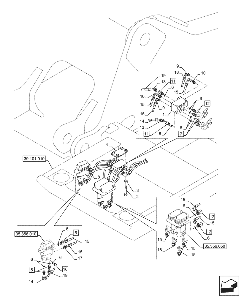 Схема запчастей Case CX750D RTC ME - (35.356.030) - PEDAL, DRAIN LINE (35) - HYDRAULIC SYSTEMS