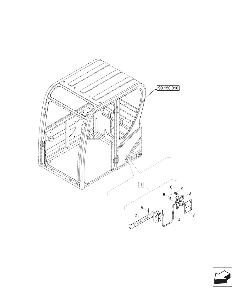 Схема запчастей Case CX57C - (90.154.020) - CAB DOOR, RETAINER (90) - PLATFORM, CAB, BODYWORK AND DECALS