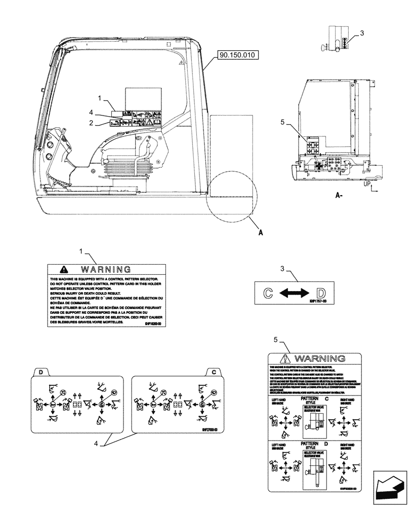 Схема запчастей Case CX750D RTC ME - (90.108.350) - VAR - 461558 - DECALS, CONTROL, CONTROL PATTERN SELECTION (90) - PLATFORM, CAB, BODYWORK AND DECALS
