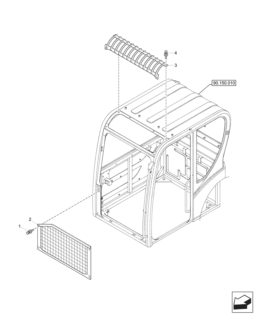 Схема запчастей Case CX57C - (90.150.020) - CAB GUARD (90) - PLATFORM, CAB, BODYWORK AND DECALS