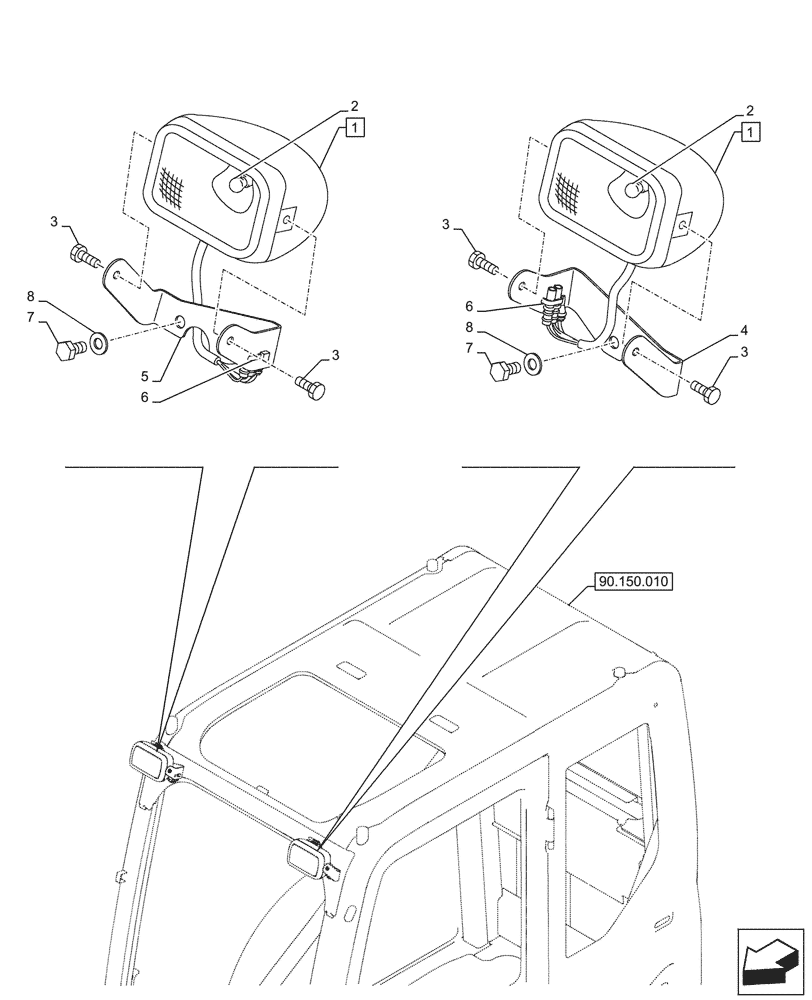 Схема запчастей Case CX750D RTC ME - (55.514.030) - WORKING LIGHT, CAB (55) - ELECTRICAL SYSTEMS