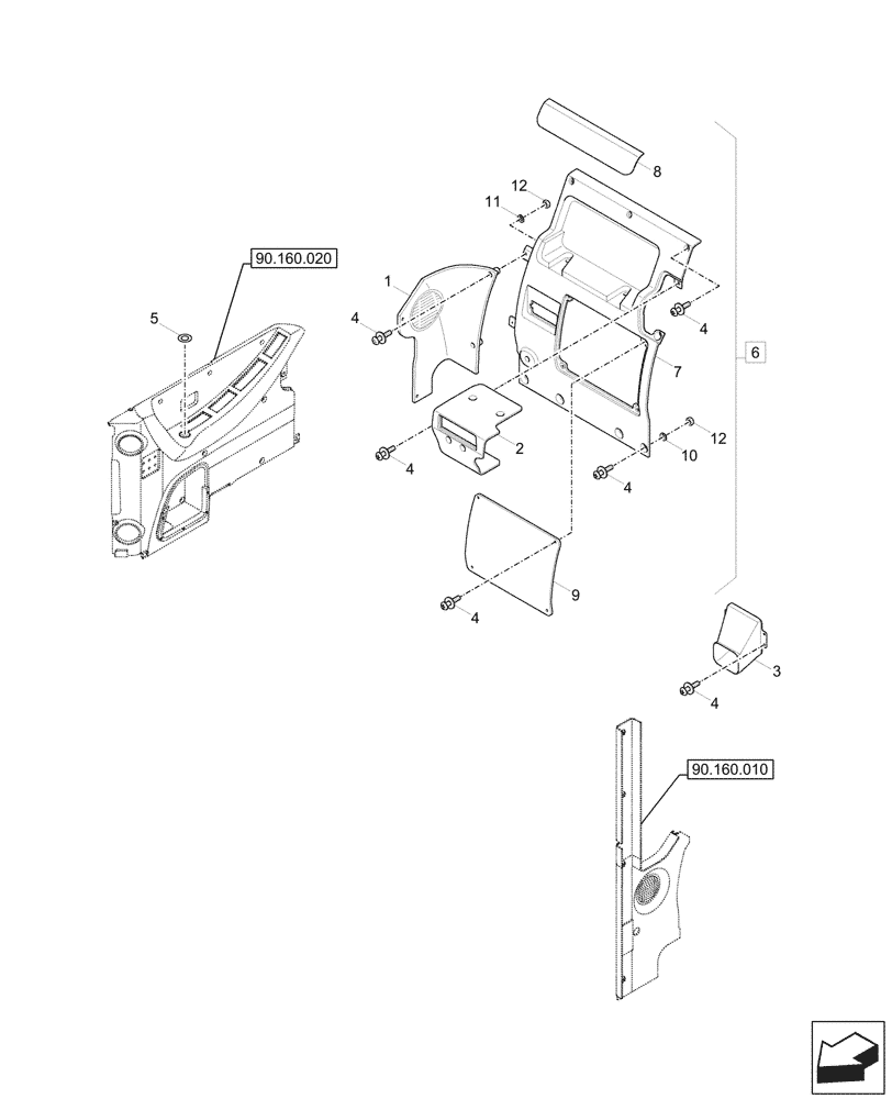 Схема запчастей Case CX57C - (90.160.030) - CAB, REAR COVER (90) - PLATFORM, CAB, BODYWORK AND DECALS
