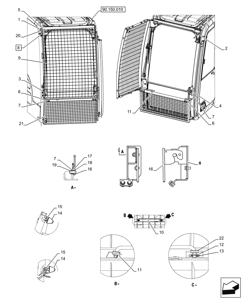 Схема запчастей Case CX750D RTC ME - (90.150.050) - VAR - 461142 - FRONT, GRILL, GUARD (90) - PLATFORM, CAB, BODYWORK AND DECALS