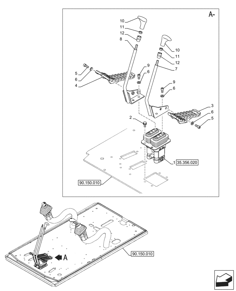 Схема запчастей Case CX750D RTC ME - (35.356.040) - STD + VAR - 461561, 461563, 461865, 461868, 461869, 461871, 461557, 461863 - PEDAL, CONTROL (35) - HYDRAULIC SYSTEMS