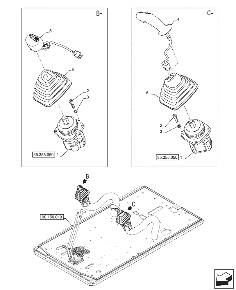 Схема запчастей Case CX750D RTC ME - (35.355.020) - VAR - 461865, 461868, 461869, 461871 - JOYSTICK (35) - HYDRAULIC SYSTEMS