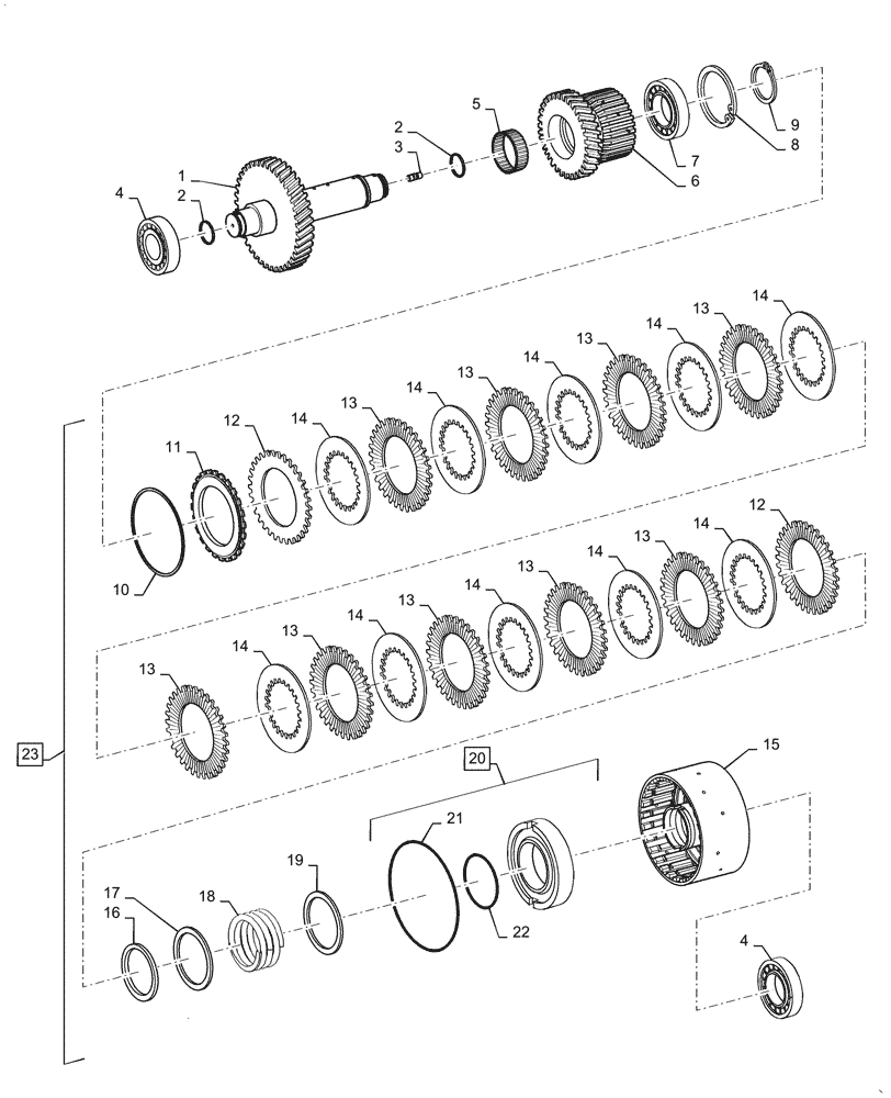 Схема запчастей Case 521G - (21.155.060) - VAR - 424224 - REVERSE CLUTCH ASSEMBLY (21) - TRANSMISSION