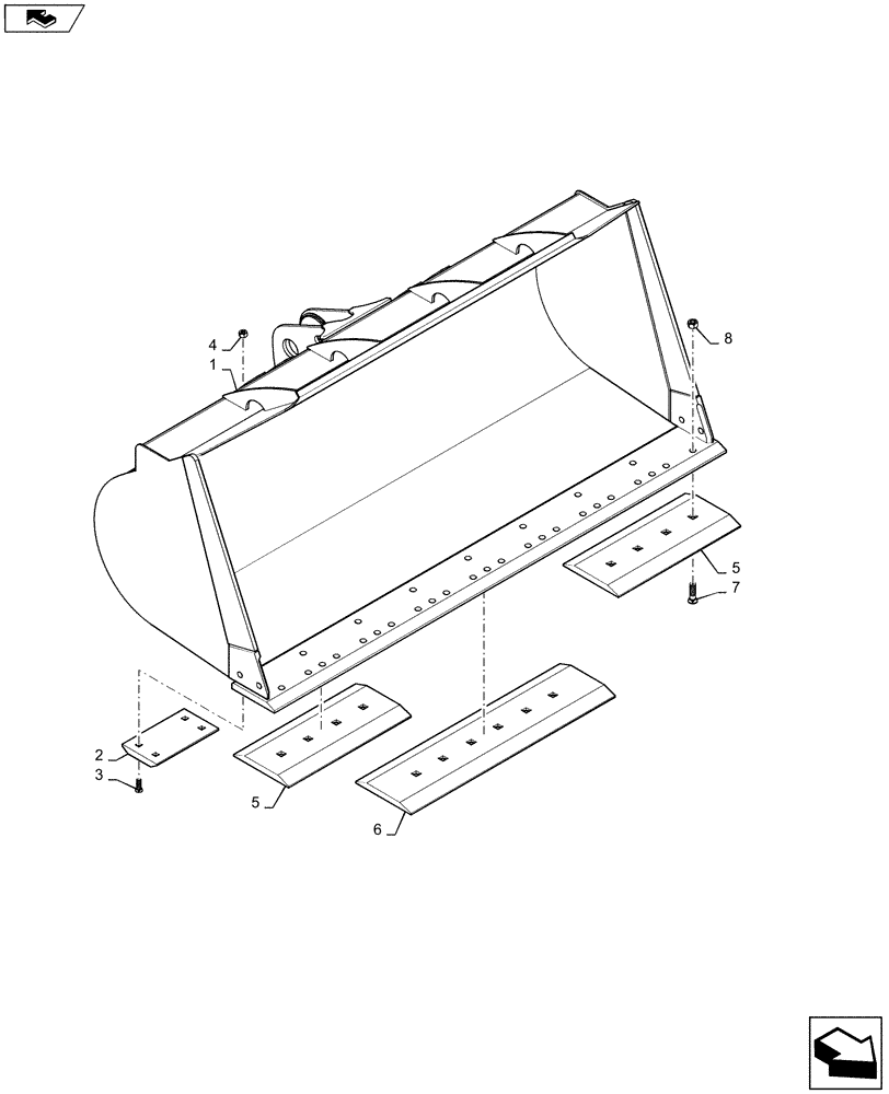 Схема запчастей Case 721F - (82.100.01) - LOADER BUCKET - WITH BOLT ON EDGE AND SKID PADS (82) - FRONT LOADER & BUCKET