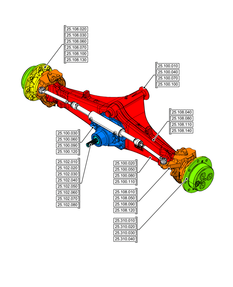 Схема запчастей Case 580N - (25.000.00[03]) - SECTION INDEX - FRONT AXLE SYSTEM, 4WD (25) - FRONT AXLE SYSTEM