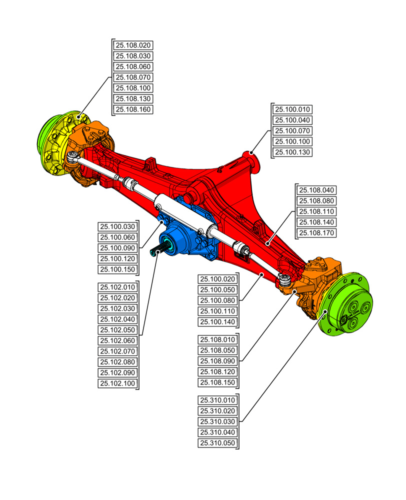 Схема запчастей Case 580SN WT - (25.000.00[03]) - SECTION INDEX - FRONT AXLE SYSTEM, 4WD (25) - FRONT AXLE SYSTEM