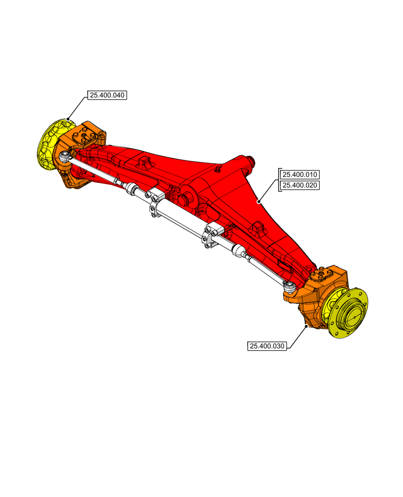 Схема запчастей Case 580N - (25.000.00[01]) - SECTION INDEX - FRONT AXLE SYSTEM, 2WD (25) - FRONT AXLE SYSTEM