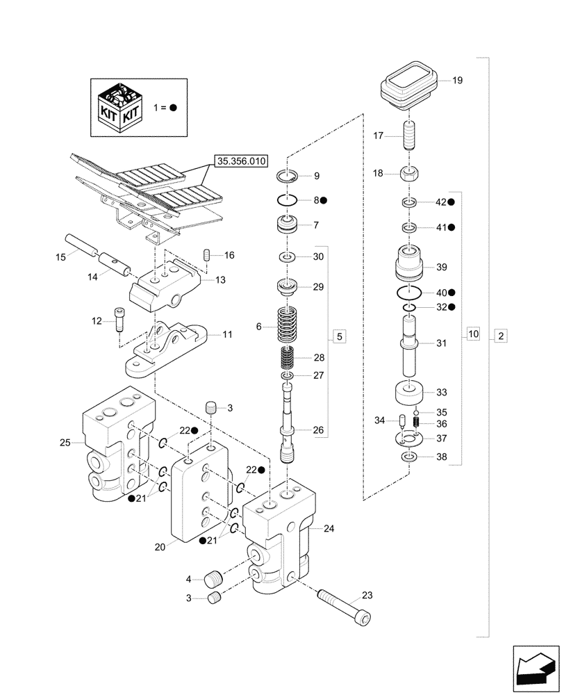 Схема запчастей Case CX57C - (35.356.030) - FOOT CONTROL VALVE, COMPONENTS (35) - HYDRAULIC SYSTEMS