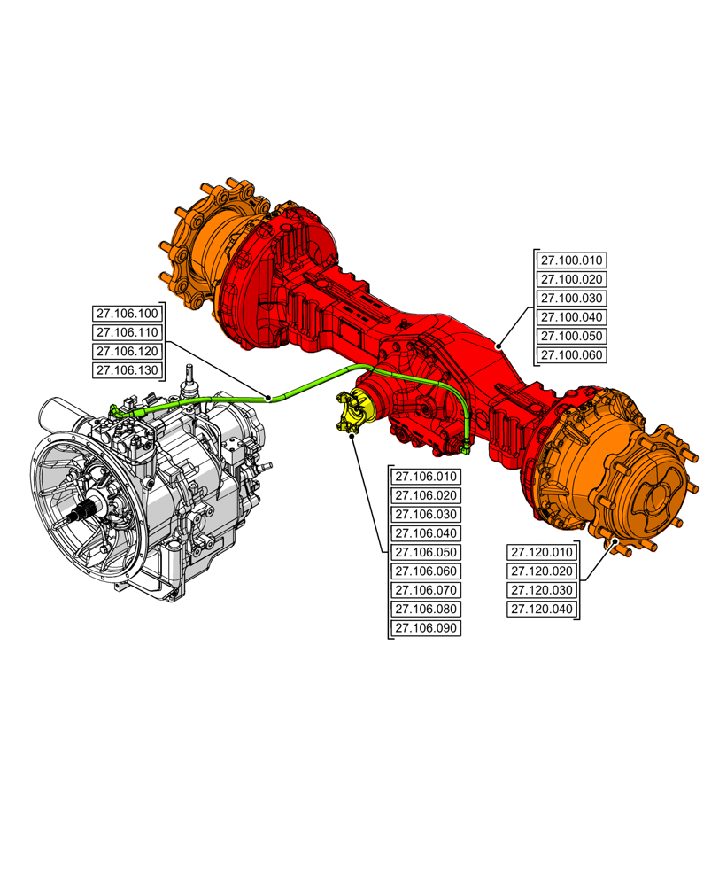 Схема запчастей Case 580SN WT - (27.000.00) - SECTION INDEX - REAR AXLE SYSTEM (27) - REAR AXLE SYSTEM