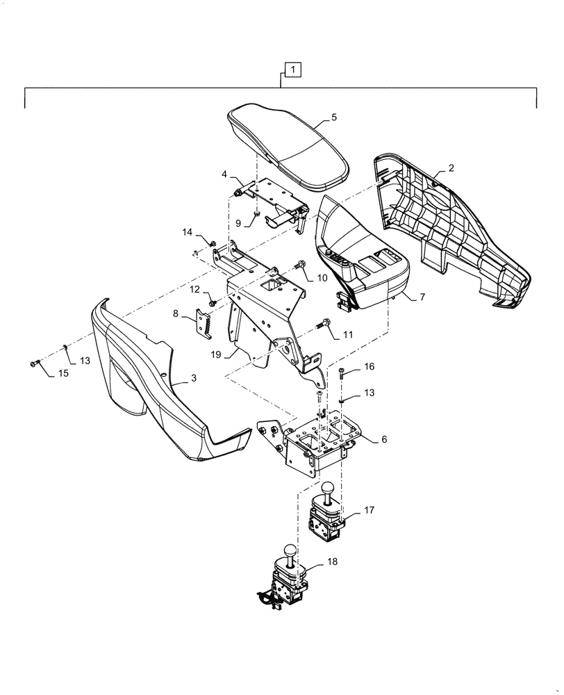 Схема запчастей Case 521G - (90.120.060) - VAR - 734051 - 2-LEVER LOADER CONTROL ASSEMBLY (90) - PLATFORM, CAB, BODYWORK AND DECALS