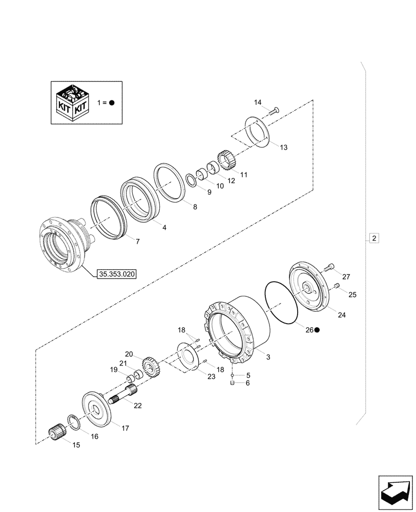 Схема запчастей Case CX57C - (35.353.030) - TRAVEL MOTOR & REDUCTION GEAR, COMPONENTS (35) - HYDRAULIC SYSTEMS