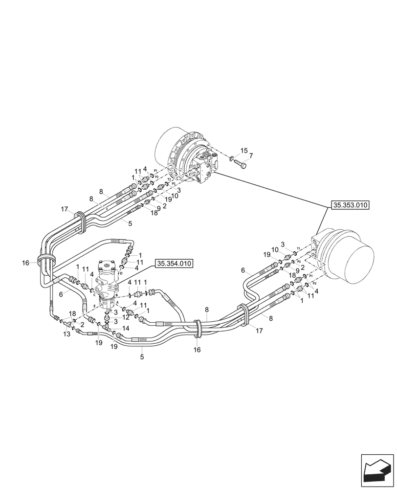 Схема запчастей Case CX60C - (35.353.040) - TRAVEL MOTOR & REDUCTION GEAR, LINES (35) - HYDRAULIC SYSTEMS