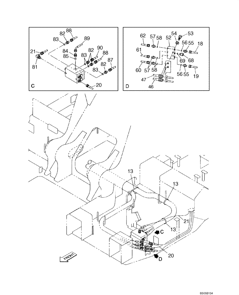 Схема запчастей Case CX225SR - (08-24) - PILOT CONTROL LINES, ATTACHMENT - MODELS WITHOUT LOAD HOLD (08) - HYDRAULICS