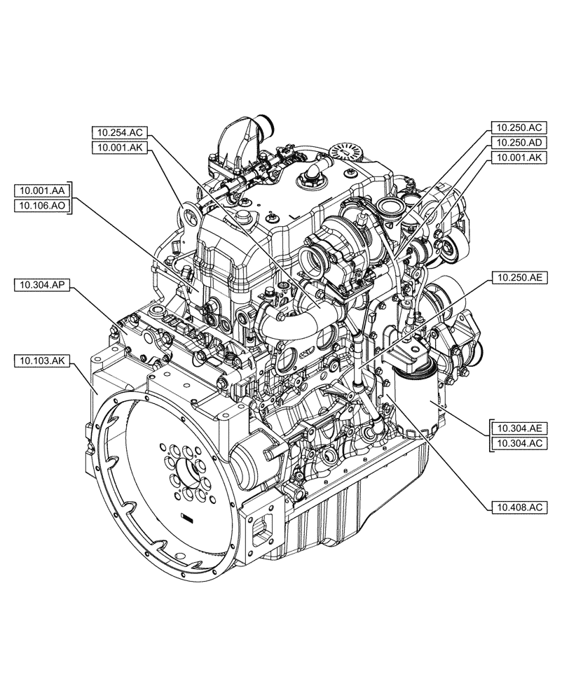 Схема запчастей Case F4HFE413P A008 - (10.000.00[02]) - SECTION INDEX - ENGINE (10) - ENGINE