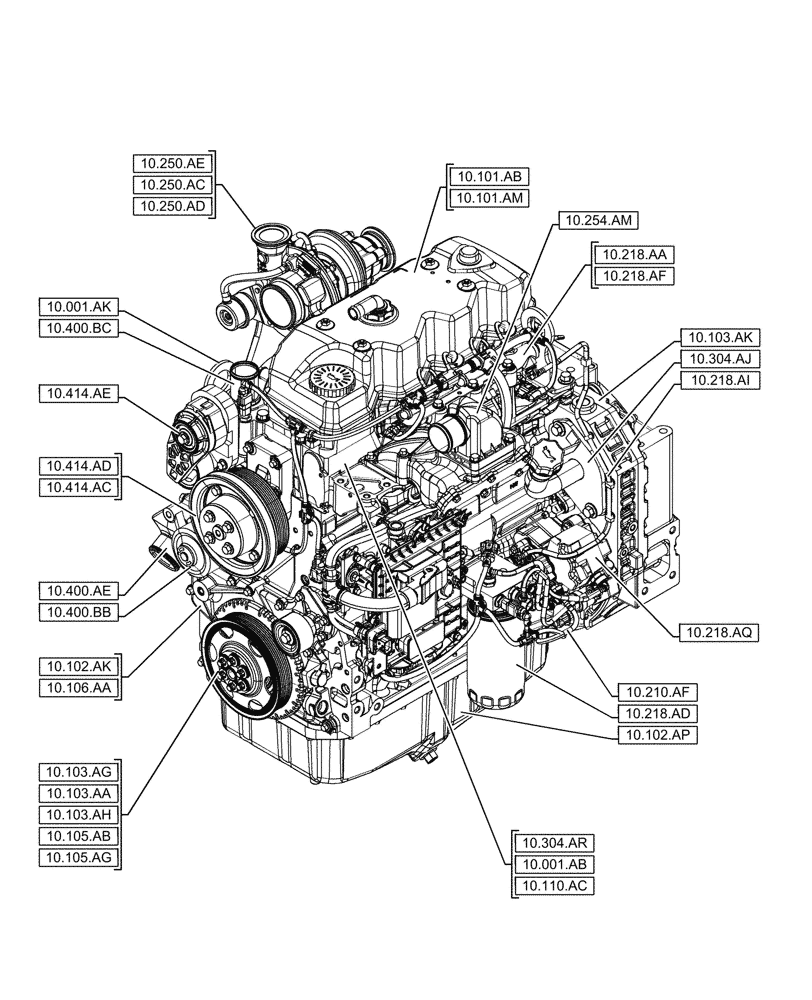 Схема запчастей Case F4HFE413P A008 - (10.000.00[01]) - SECTION INDEX - ENGINE (10) - ENGINE