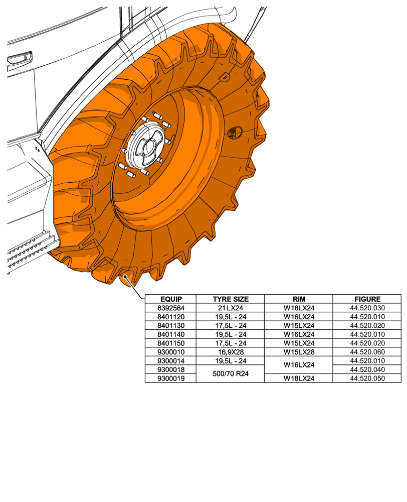 Схема запчастей Case 580SN WT - (44.000.00[04]) - SECTION INDEX - WHEELS, 4WD (44) - WHEELS