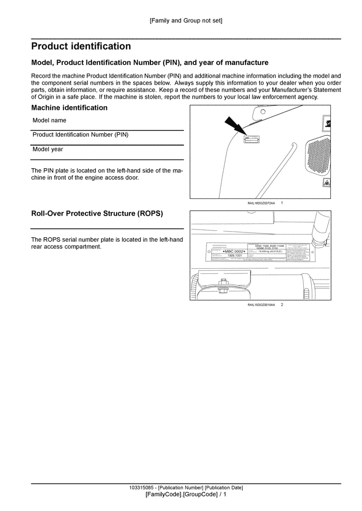 Схема запчастей Case 2050M LT BD - (00.100.03[01]) - LOCATION OF SERIAL AND PRODUCT IDENTIFICATION NUMBERS (00) - GENERAL & PICTORIAL INDEX