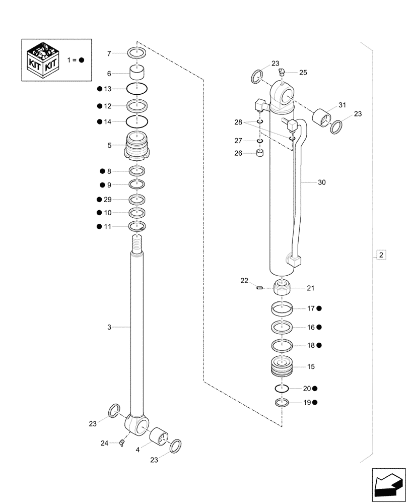 Схема запчастей Case CX57C - (35.738.010) - VAR - 747078, 747079, 747320, 747329 - BUCKET CYLINDER, COMPONENTS (35) - HYDRAULIC SYSTEMS