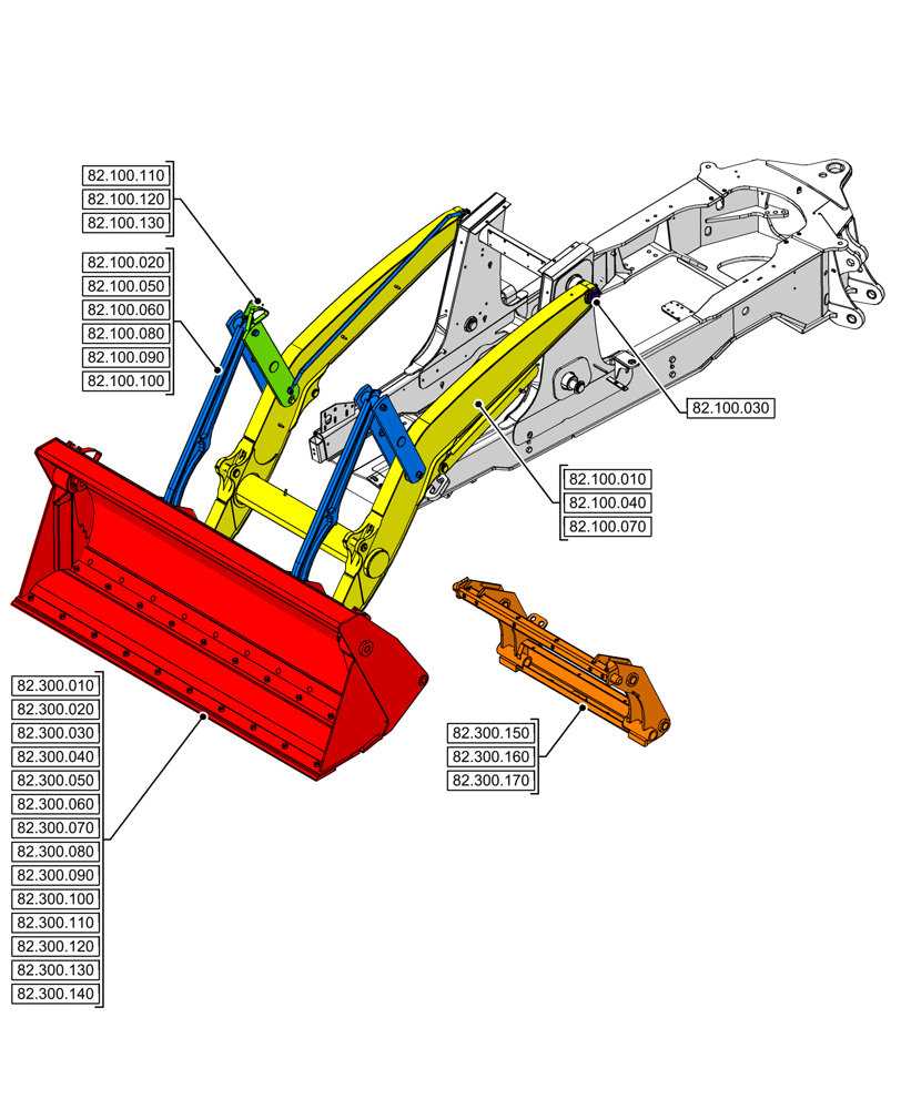 Схема запчастей Case 590SN - (82.000.00) - SECTION INDEX - FRONT LOADER AND BUCKET (82) - FRONT LOADER & BUCKET