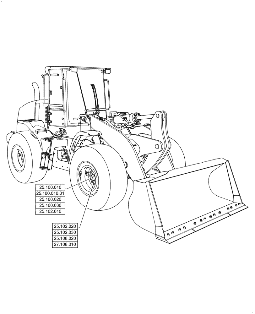 Схема запчастей Case 521G - (25.000.00) - SECTION INDEX - FRONT AXLE SYSTEM (25) - FRONT AXLE SYSTEM