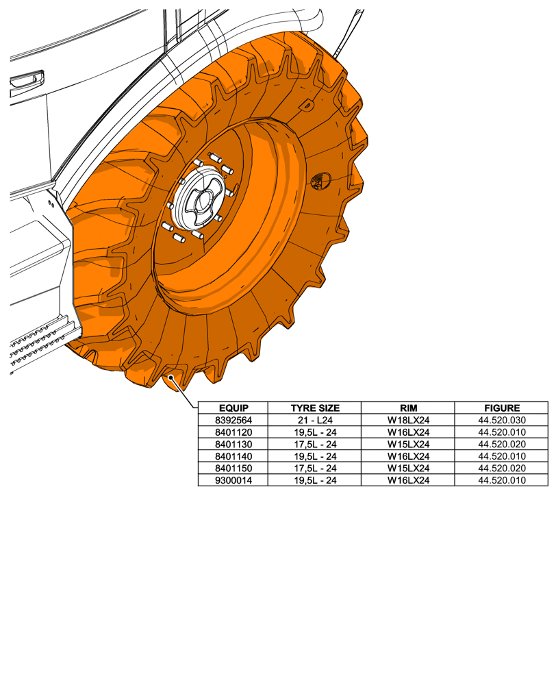 Схема запчастей Case 580N EP - (44.000.00[02]) - SECTION INDEX - WHEELS, 2WD (44) - WHEELS